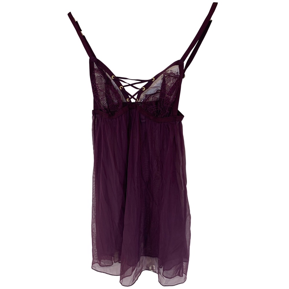 Y2k Victoria's Secret Lace Mesh Babydoll XS Plum Purple Gothic Coquette Lingerie